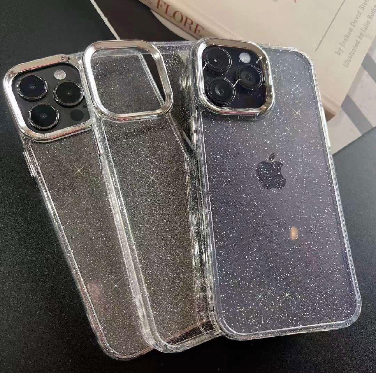 Premium Clear Glitter Jelly Case & Bow Glitter Case