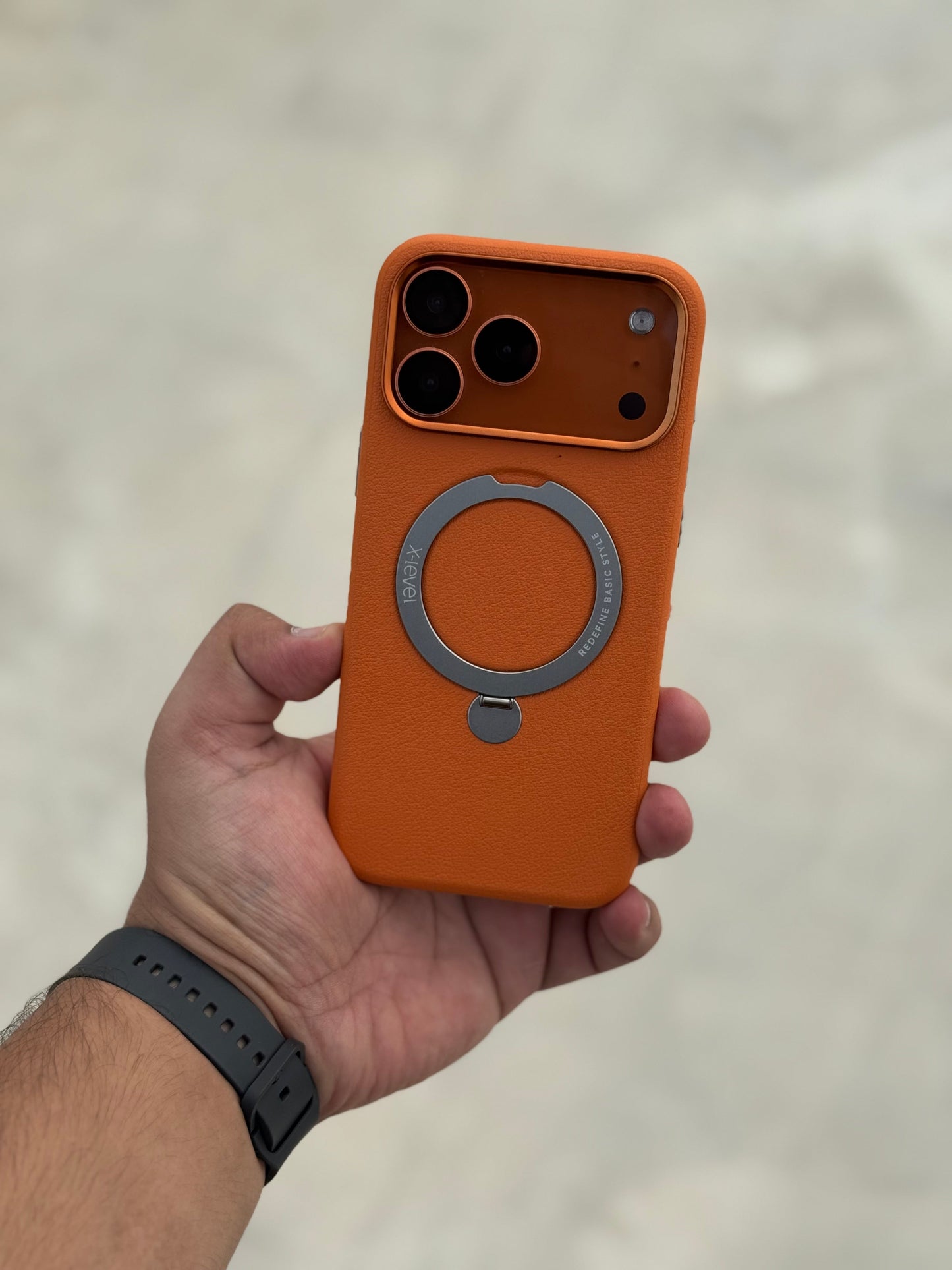 Original X-level Cosmic Orange leather MagSafe stand case for iPhone 17 pro max