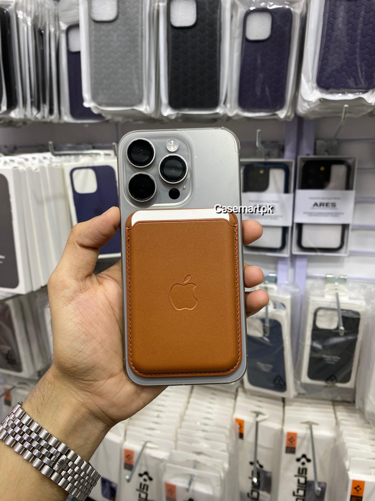 apple magsafe wallet with pop up notification apple 1:1 brown in genuine leather