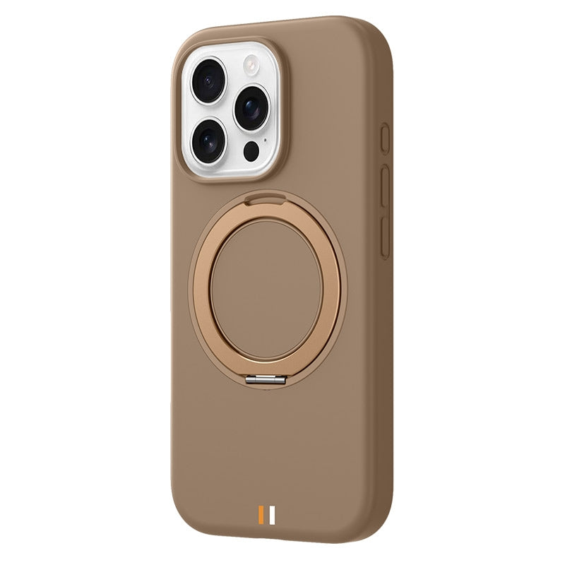 16 PROMAX - TGVIS GEEK Series MagSafe Silicone Phone Case with Rotating Holder(Desert Titanium)