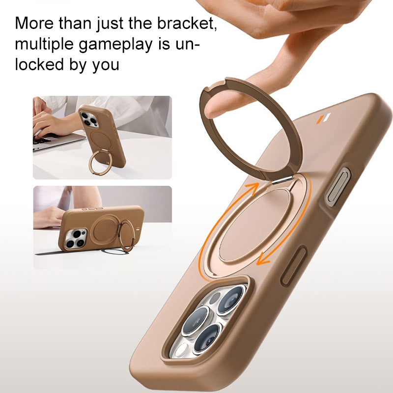 16 PROMAX - TGVIS GEEK Series MagSafe Silicone Phone Case with Rotating Holder(Desert Titanium)