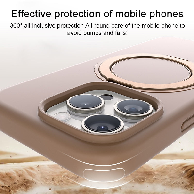 16 PROMAX - TGVIS GEEK Series MagSafe Silicone Phone Case with Rotating Holder(Desert Titanium)