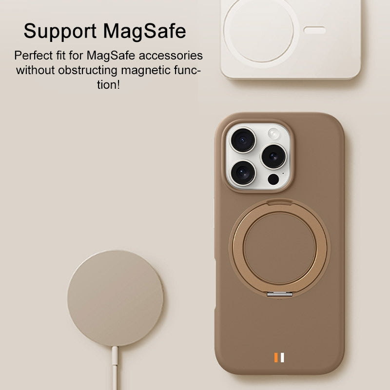 16 PROMAX - TGVIS GEEK Series MagSafe Silicone Phone Case with Rotating Holder(Desert Titanium)