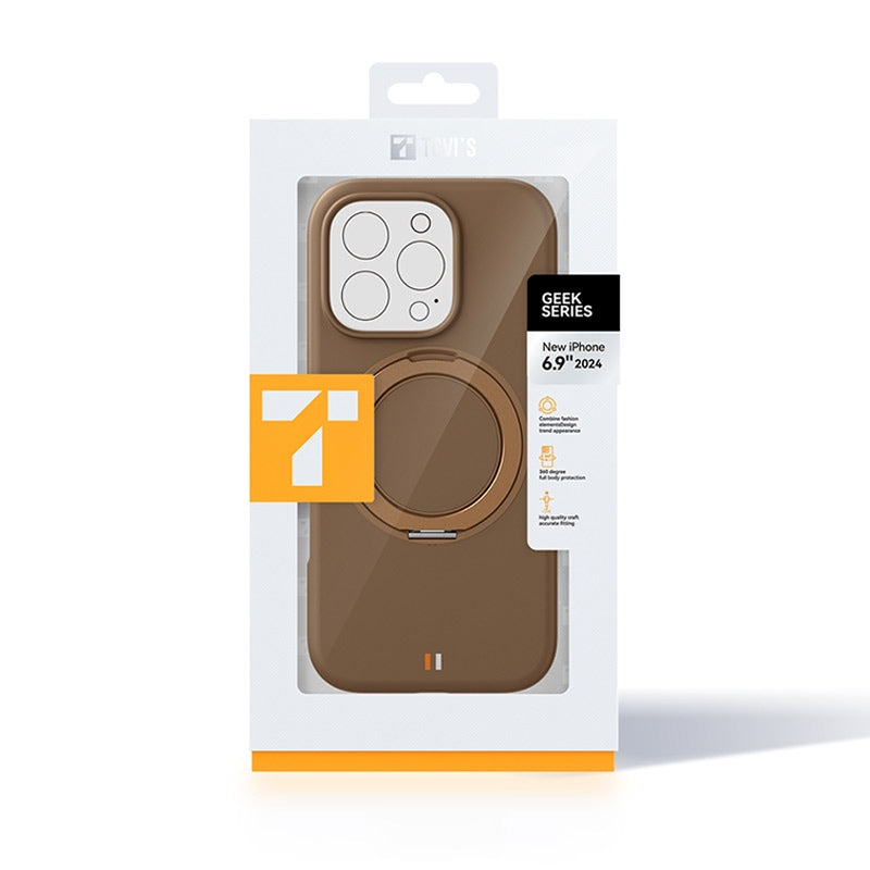 16 PROMAX - TGVIS GEEK Series MagSafe Silicone Phone Case with Rotating Holder(Desert Titanium)
