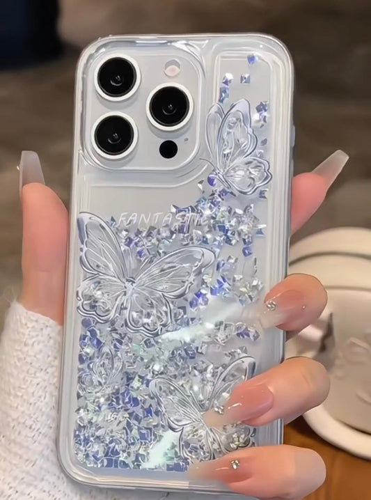 Premium Butterfly Liquid Glitter Case