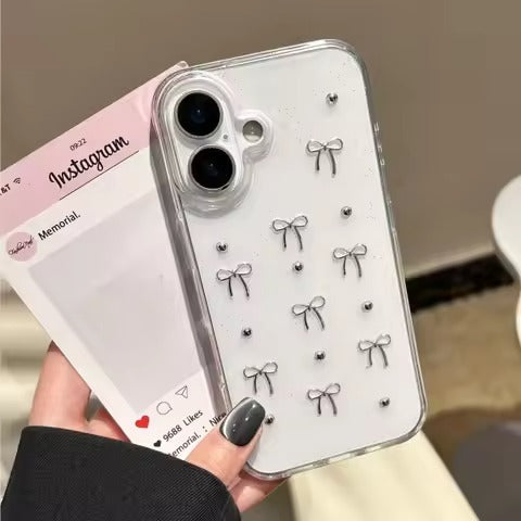 Premium Clear Glitter Jelly Case & Bow Glitter Case
