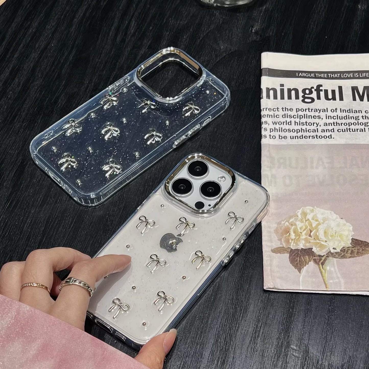 Premium Clear Glitter Jelly Case & Bow Glitter Case