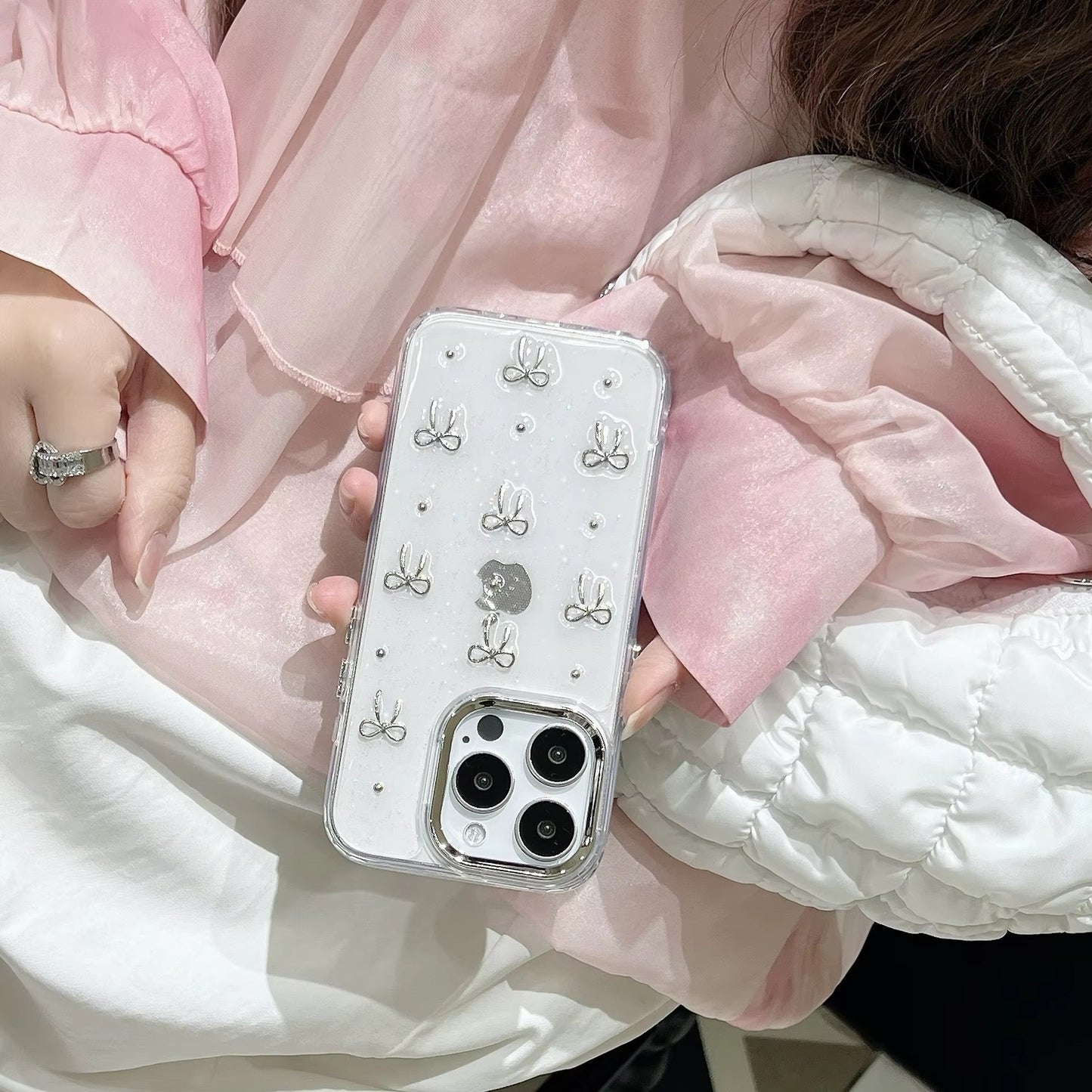 Premium Clear Glitter Jelly Case & Bow Glitter Case