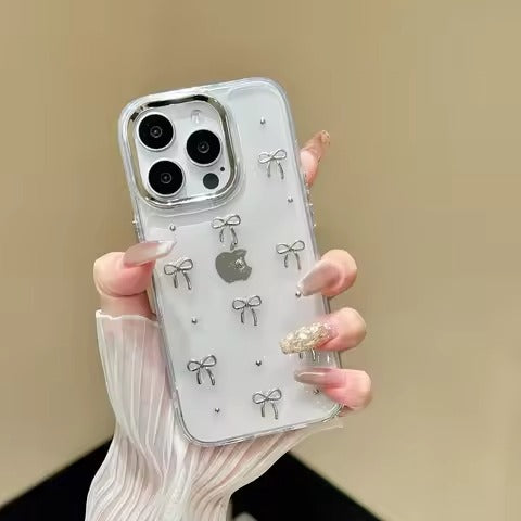 Premium Clear Glitter Jelly Case & Bow Glitter Case