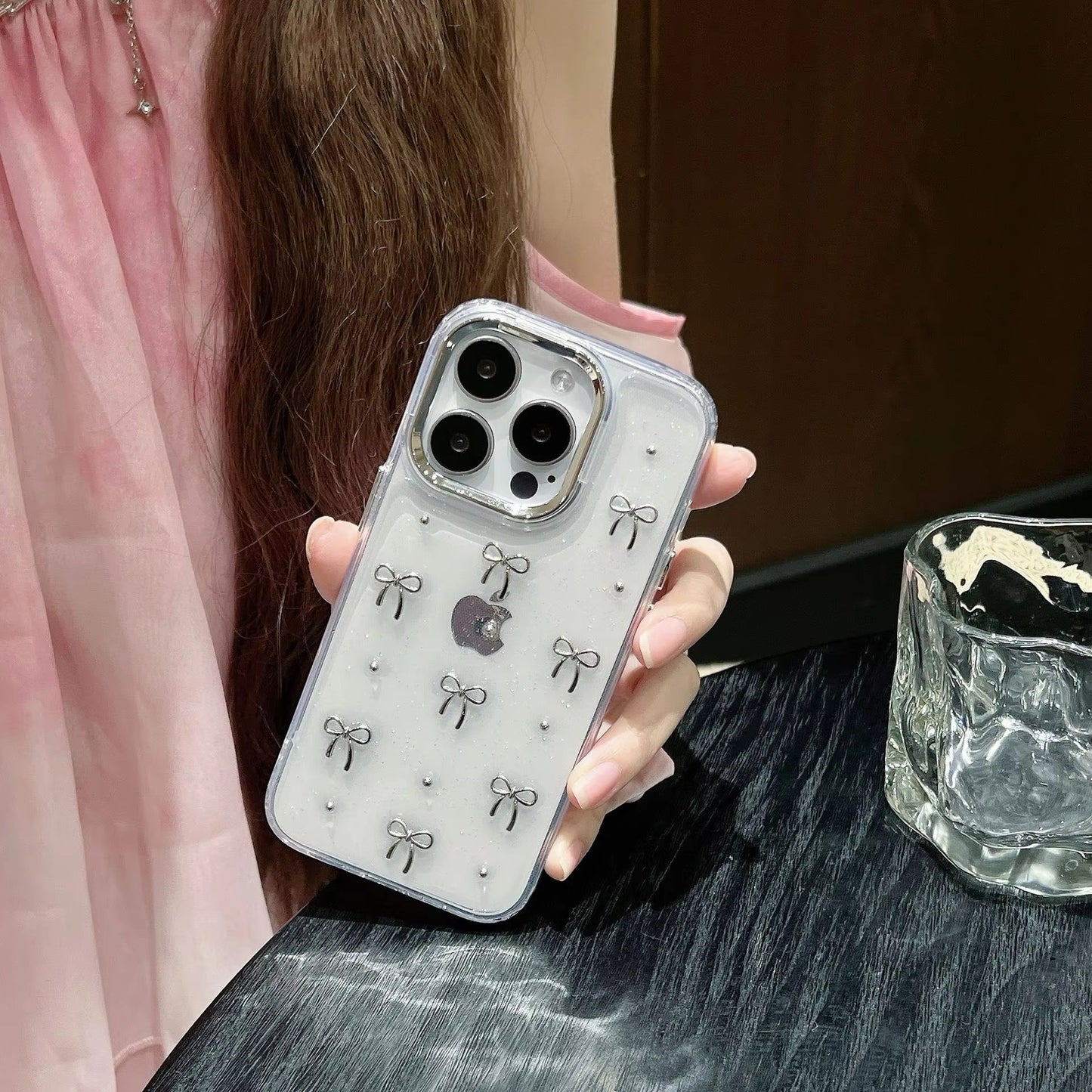 Premium Clear Glitter Jelly Case & Bow Glitter Case