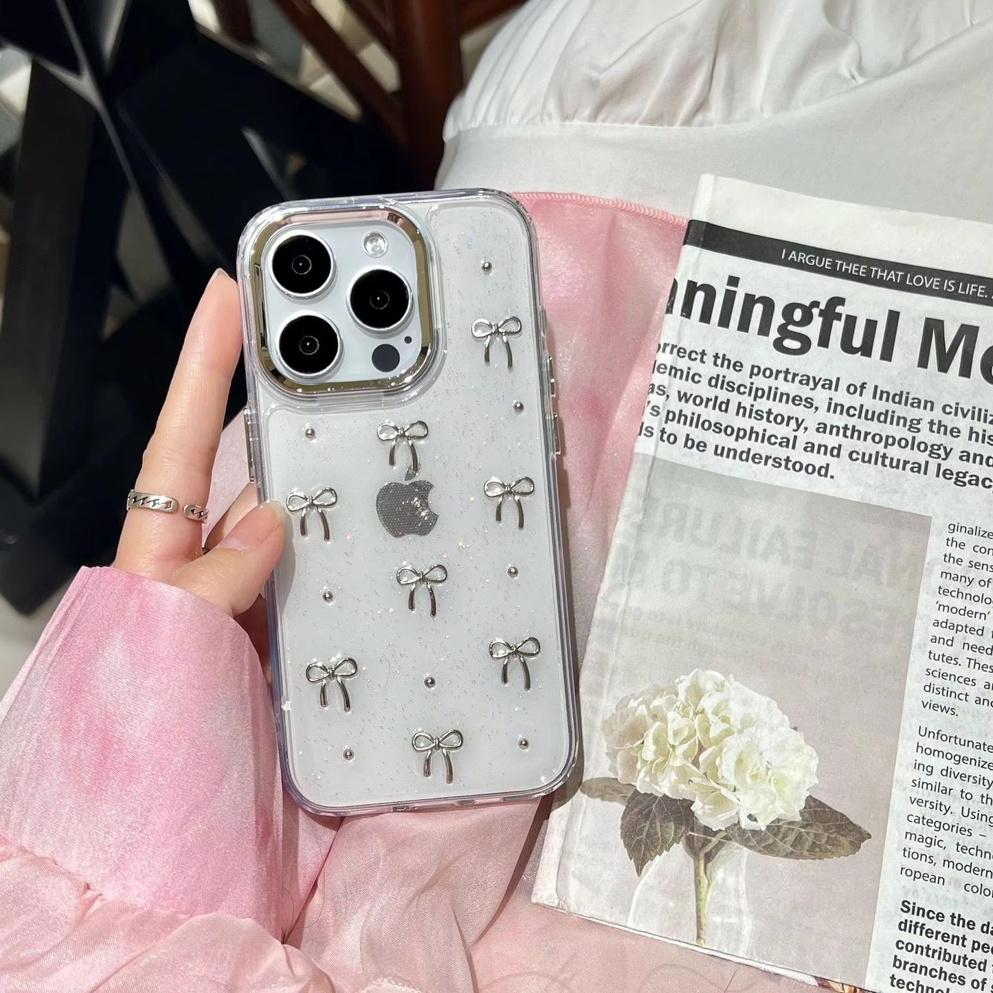 Premium Clear Glitter Jelly Case & Bow Glitter Case