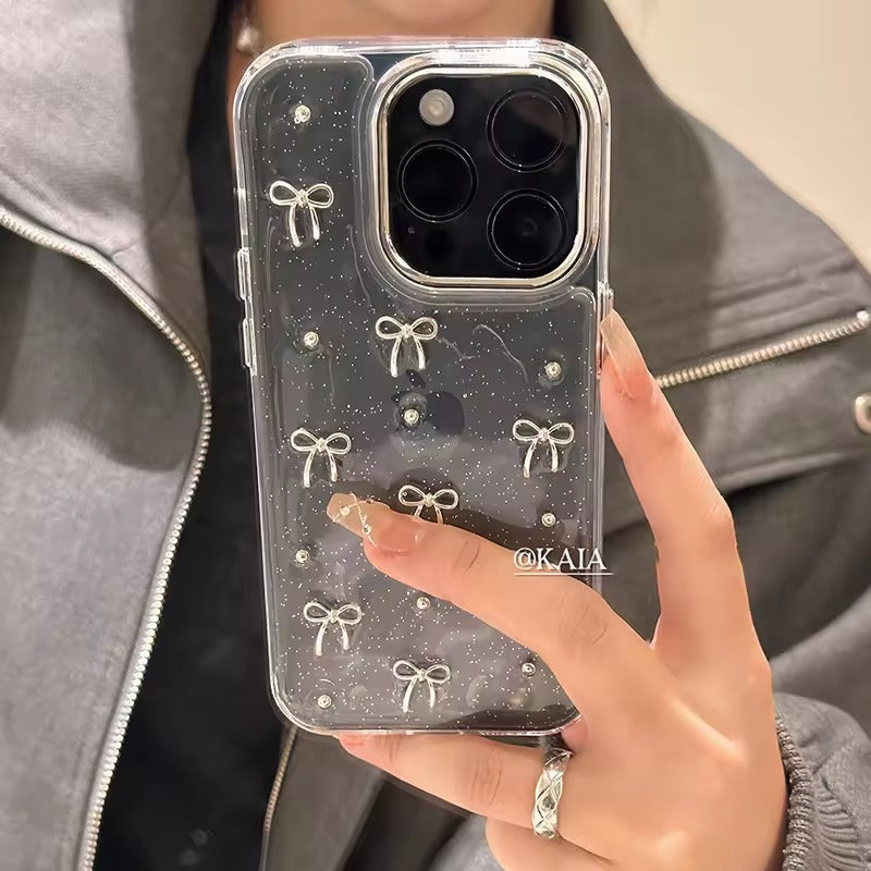 Premium Clear Glitter Jelly Case & Bow Glitter Case