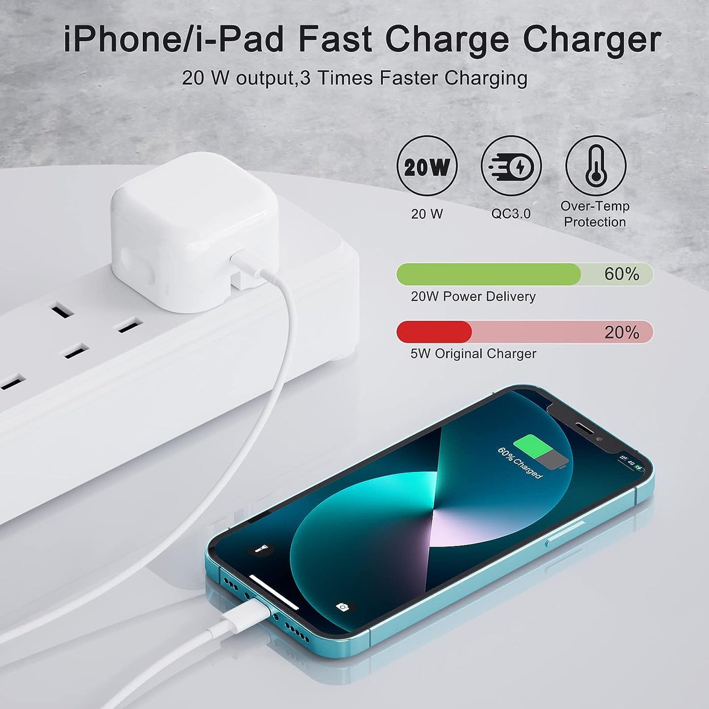 3 Pin 20w fast charging adapter