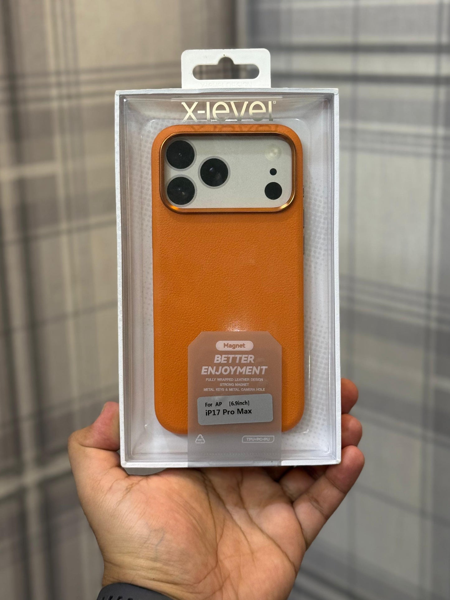 Original X-level better enjoyment leather magsafe cosmic orange case for iPhone 17 pro max