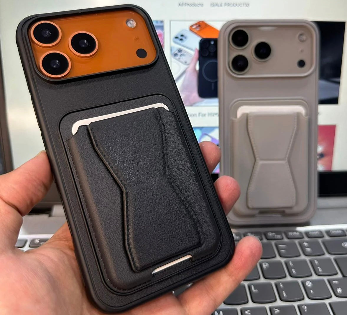 Sale Stock - SPIGEN LEATHER WALLET CASE WITH GRIP STAND