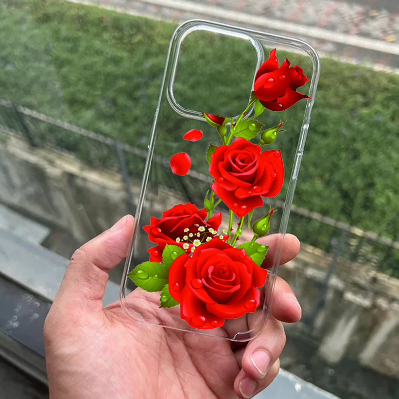 Red Rose Flower Case printed Semi-Transparent premium quality case (for all models)
