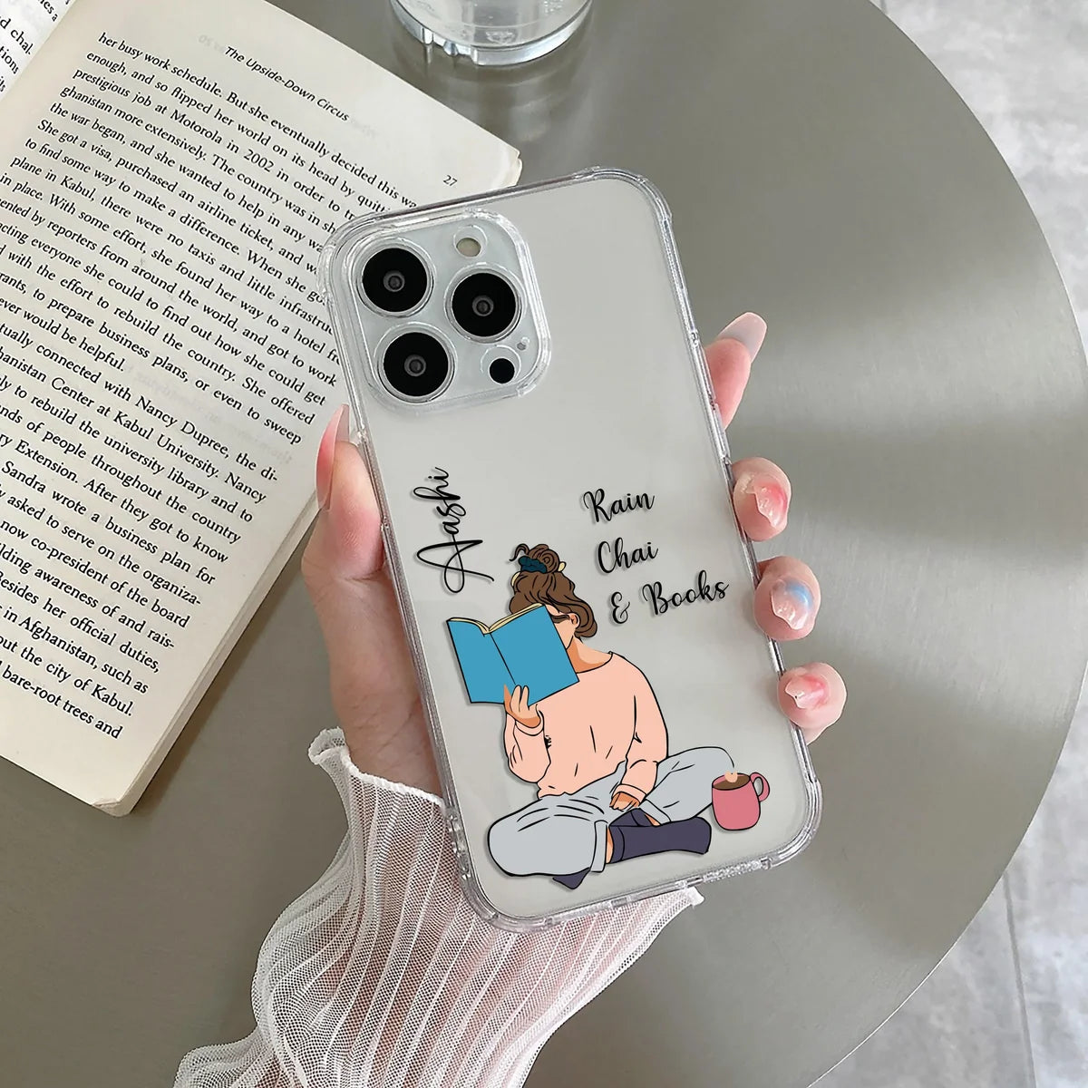 Rain, Chai & Books Customise Clear Case