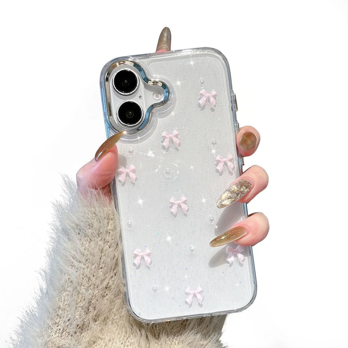 New Pink Bow Shimmer Glitter Case