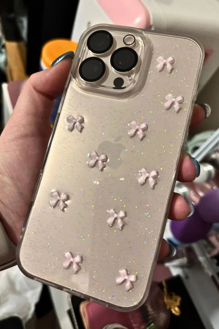 New Pink Bow Shimmer Glitter Case